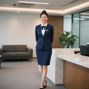 包臀裙職業裝西服套裝定制白襯衫藍色領花
